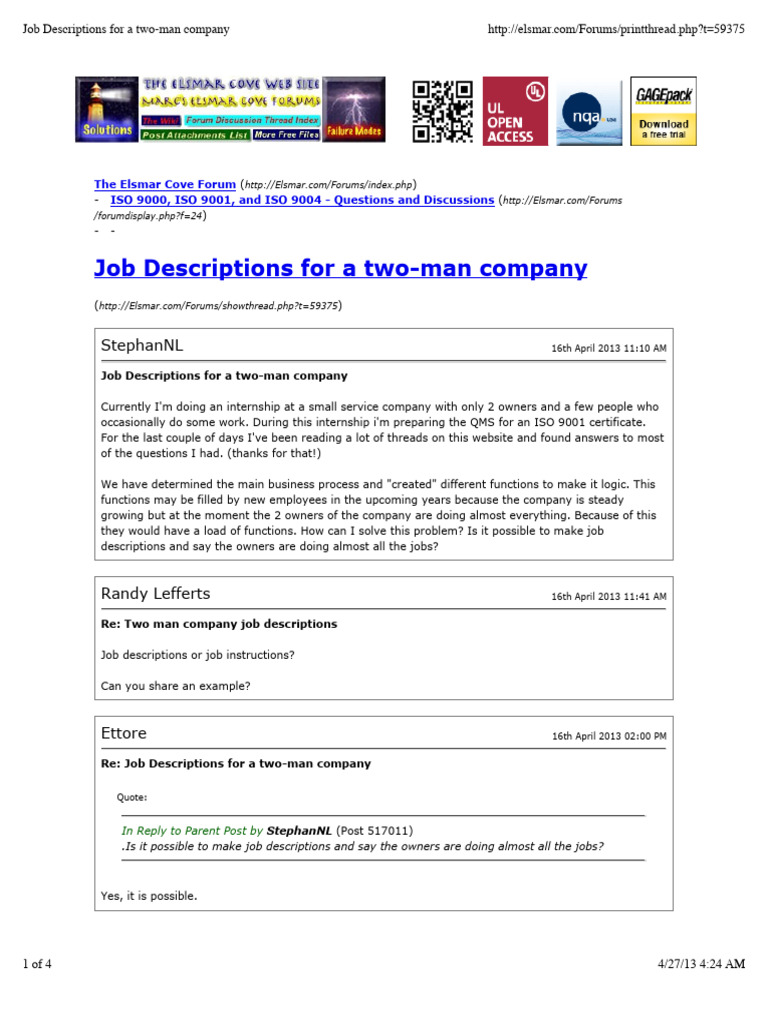 Job Descriptions For A Two-Man Company | PDF | Internet Forum | Copyright