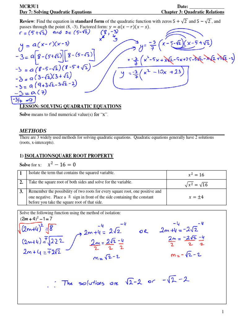 Solving Quadratic Equations Methods | PDF | Quadratic Equation | Equations