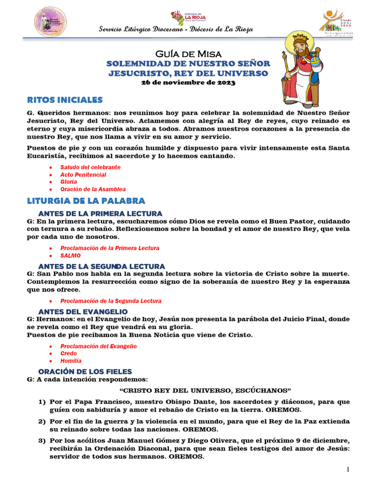 Guía de Misa: Cristo Rey 2023 | PDF | Misa (liturgia) | eucaristía