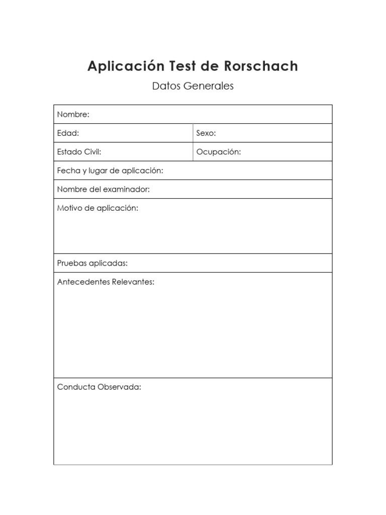 Protocolo Test Rorschach Pdf