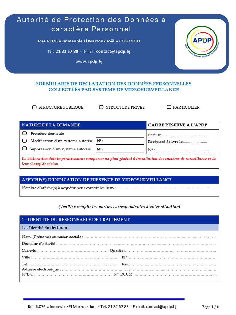 Déclaration de vidéosurveillance APDP | PDF | Télévision en circuit ...