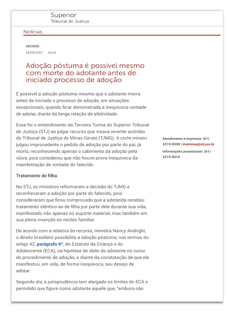STJ - Notícias - Adoção Póstuma É Possível Mesmo Com Morte Do Adotante ...