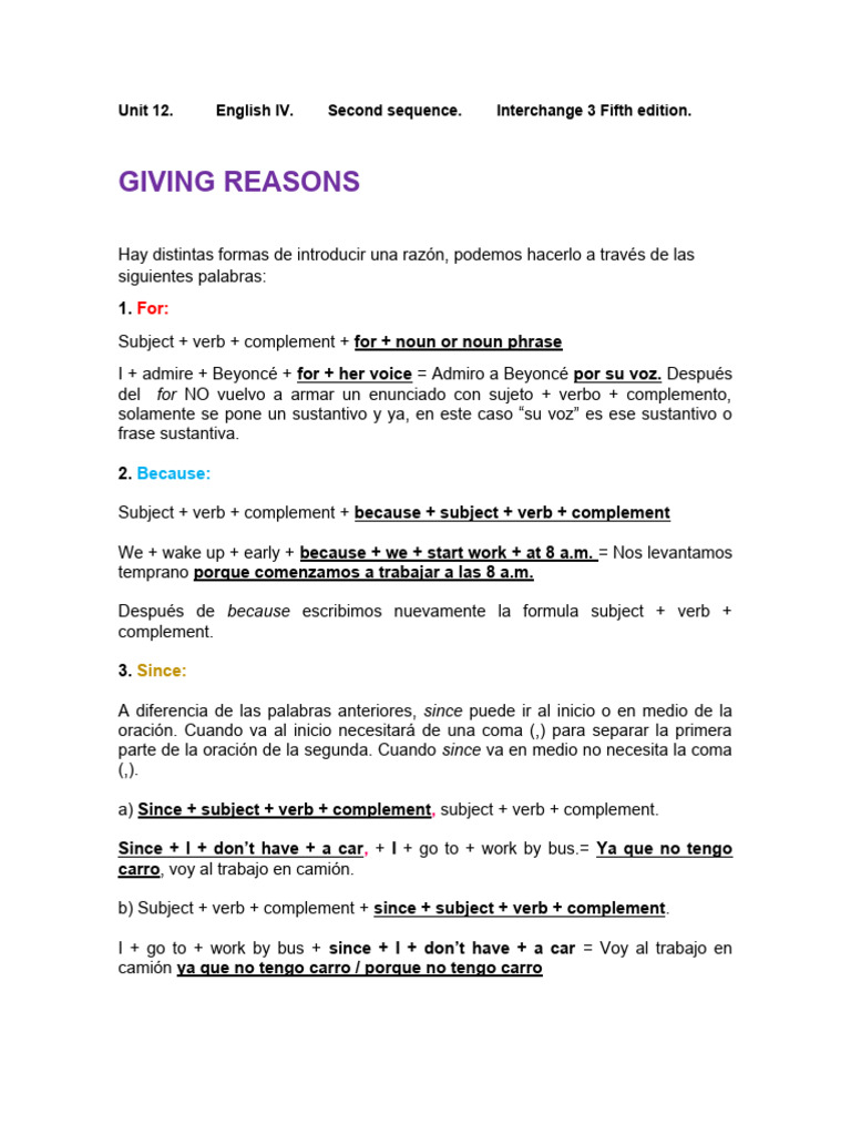 Formas de Dar Razones en Inglés | PDF | Tipología Lingüística | Lingüística