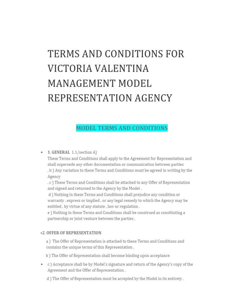 Terms and Conditions For Valentina Victoria Management Model ...