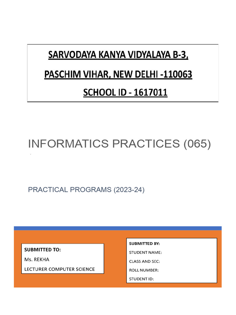 Informatics Practices 2023-24 Programs | PDF | Sql | Information Retrieval