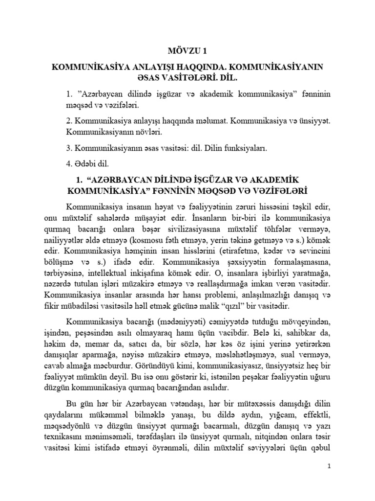 Kommunikasiya Anlayışı. Dil | PDF