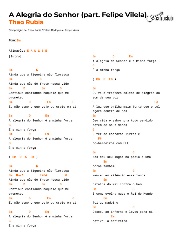 Cifra Club - Theo Rubia - A Alegria Do Senhor (Part. Felipe Vilela) | PDF