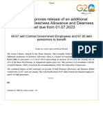 Cabinet Approves Release of An Additional Instalment of Dearness Allowance and Dearness Relief Due From 01.07.2023