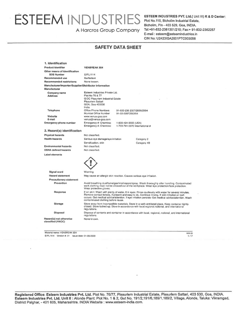 Venbreak 904 SDS | PDF