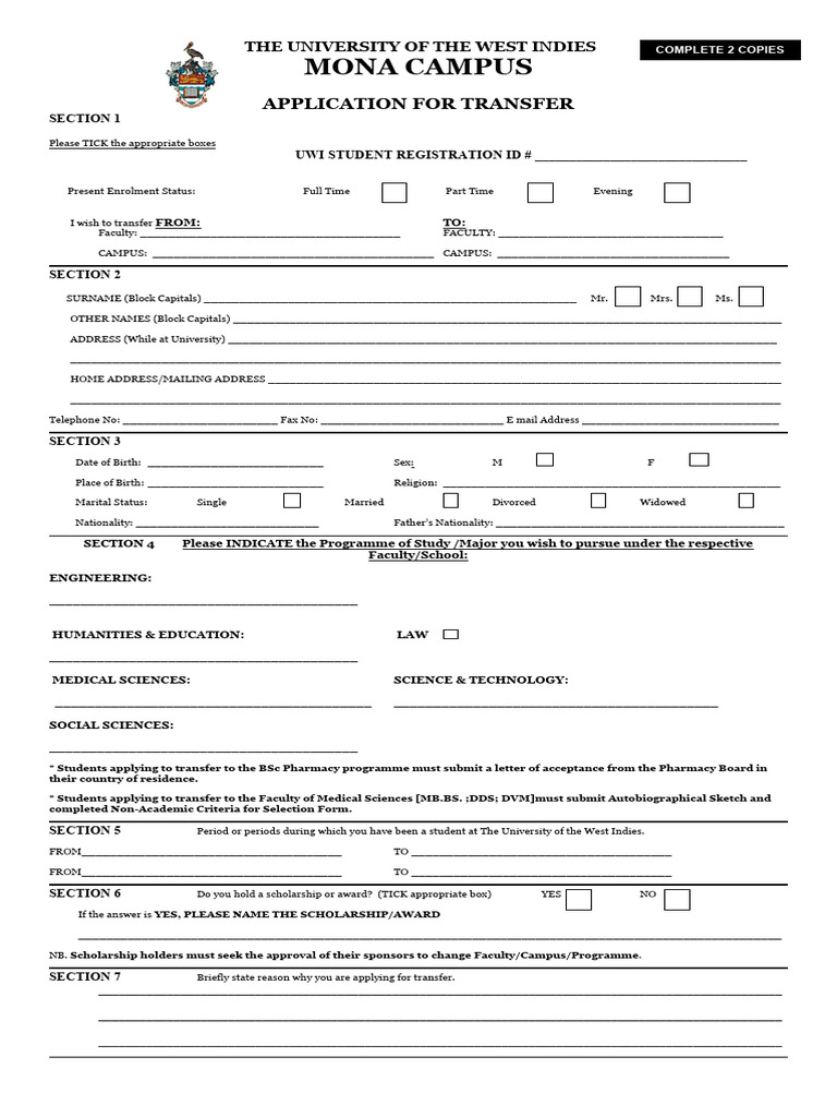 Transferapplicationform | PDF | University And College Admission ...