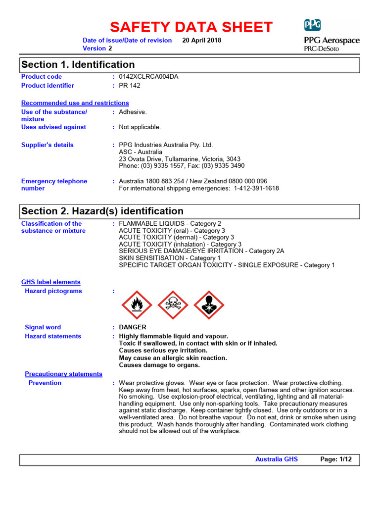 PR142CLRPT 5N AU EN safetyDataSheet Sds 8799831064580 0 1 | PDF