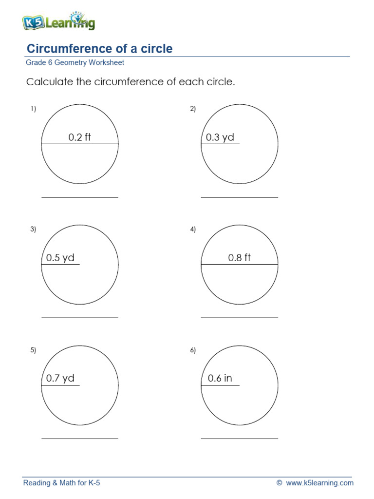 Grade 6 Circle Circumference Worksheet | PDF