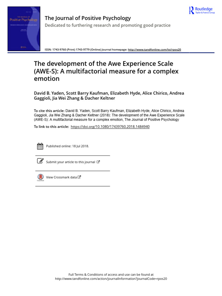 Development of the Awe Experience Scale | PDF | Emotions | Experience