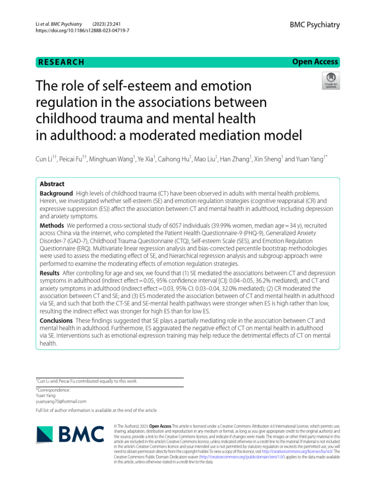 The Role of Selfesteem and Emotion Regulation in The Associations ...