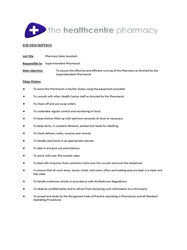 Job Description Counter Assistant PDF