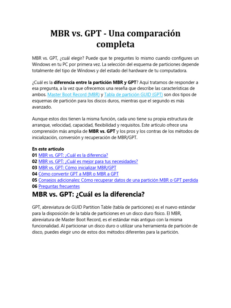 Diferencias entre MBR y GPT en Windows | PDF | Arranque | Ciencias de ...