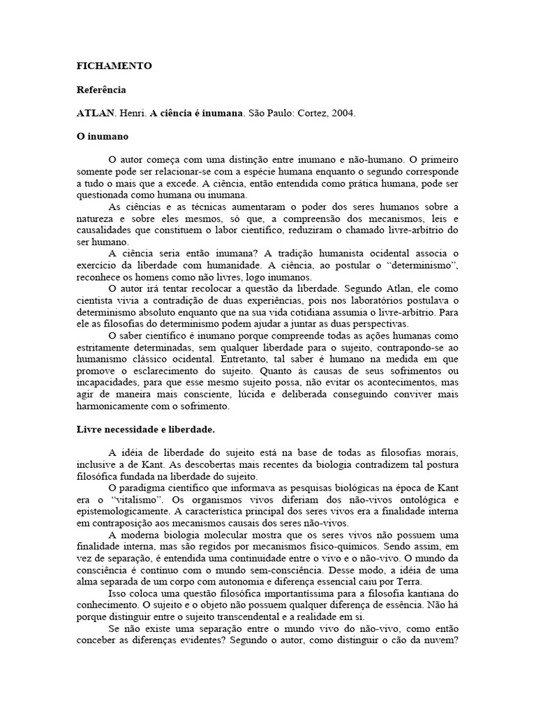 Ciência e a Questão do Inumano | PDF | Science | Liberdade