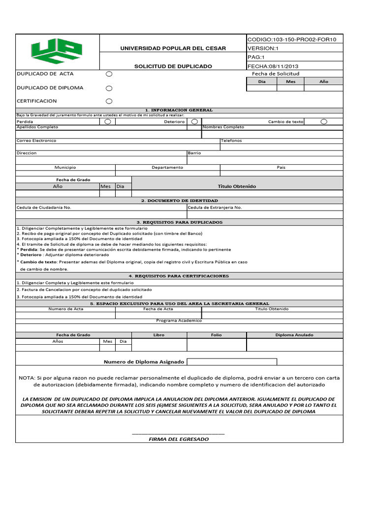 Formato de duplicados pdf