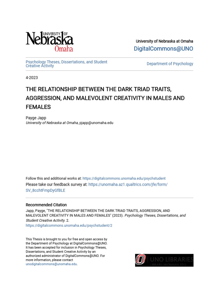 The Relationship Between The Dark Triad Traits Aggression and M | PDF ...