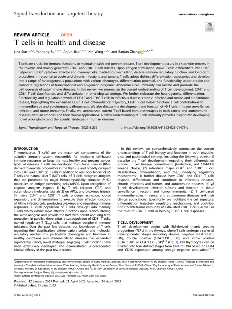 T Cells in Health and Disease | PDF | T Helper Cell | T Cell