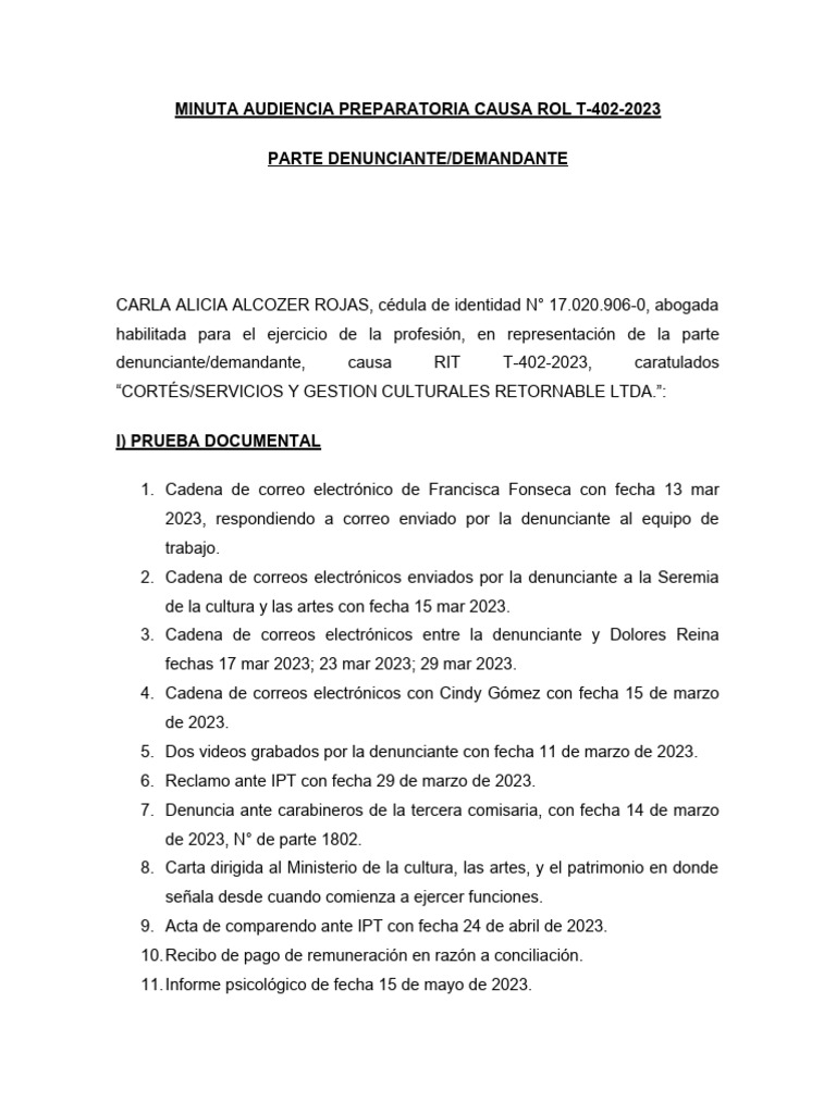 MINUTA CAUSA RIT t-402-2023 | PDF | Derecho