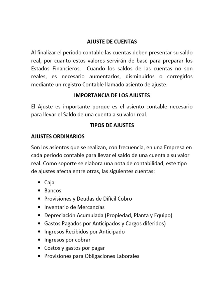 Ajuste de Cuentas en Contabilidad PDF Contabilidad Economía
