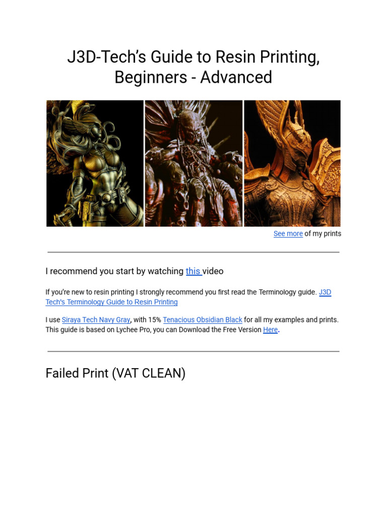 J3D Tech's Comprehensive Resin Printing Guide | PDF | Printer ...