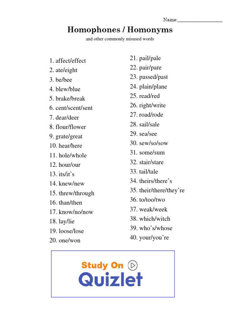 Homophones Exercises | PDF