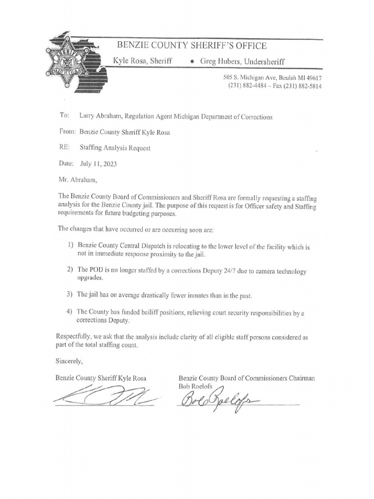 Benzie County Jail Staffing Assessment PDF