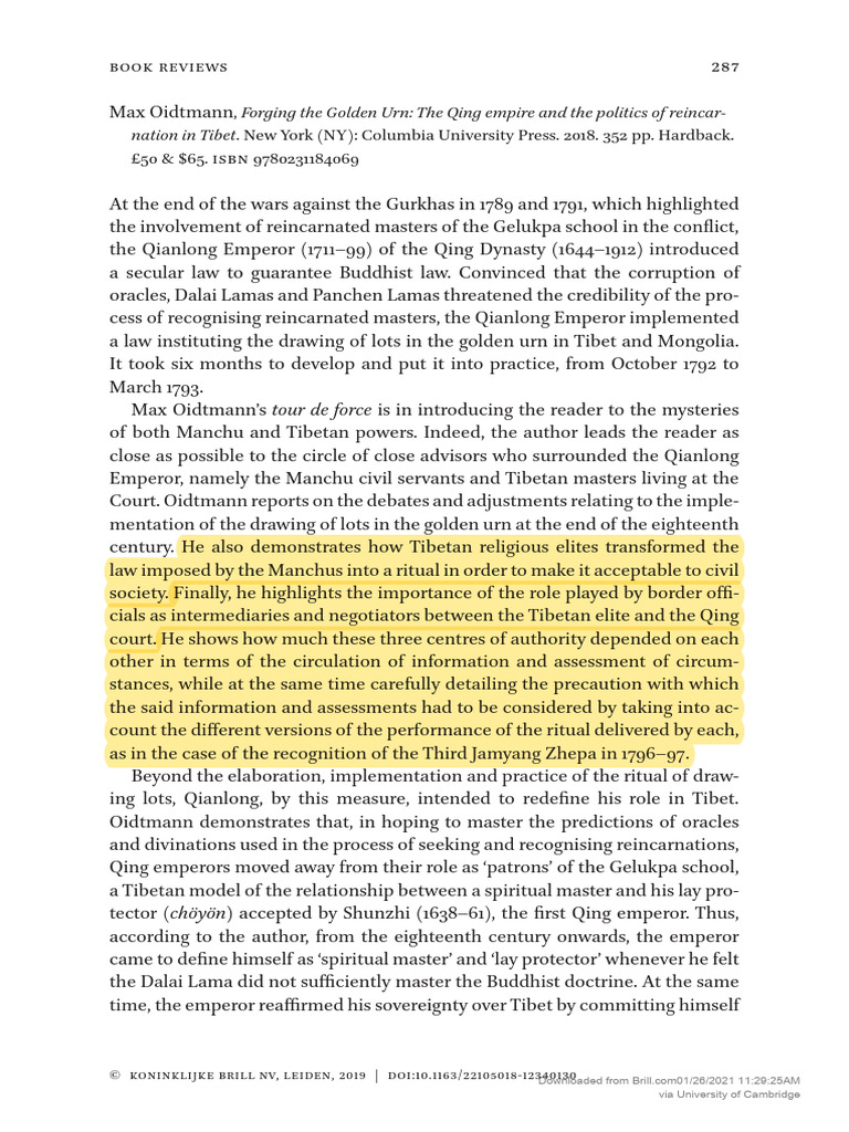 Qing Empire's Golden Urn Ritual Explained | PDF | Tibet | Qing Dynasty
