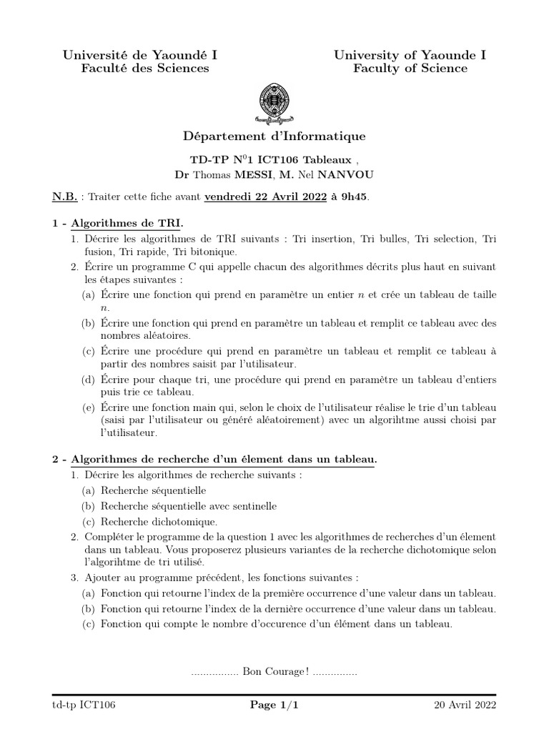 Algorithmes de tri et recherche en C | PDF