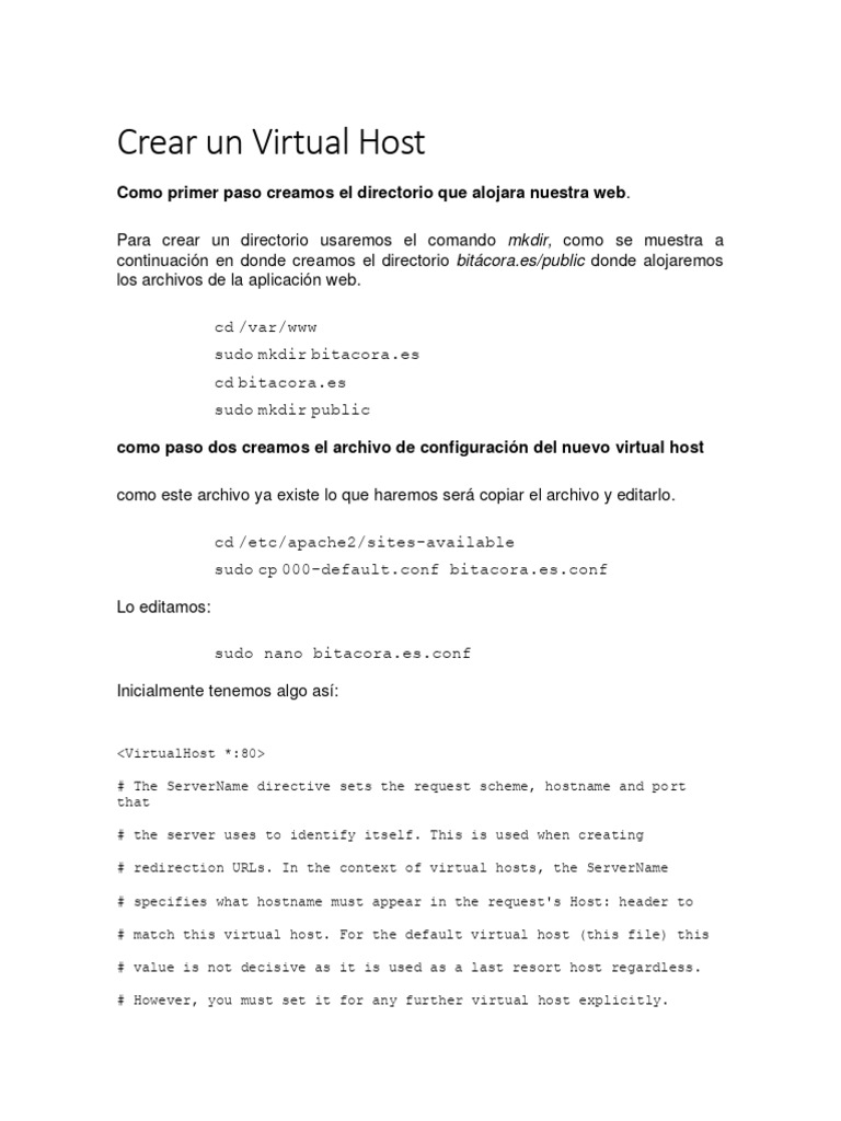 Configuración de Virtual Host en Apache | PDF | Networking | Internet & Web