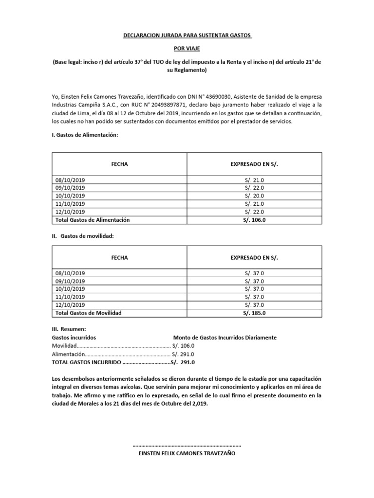 Modelo de Declaración Jurada de Gastos | PDF | Gobierno