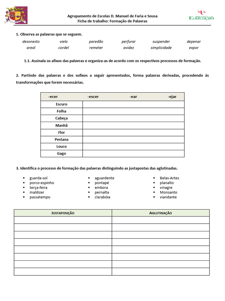 Formação de Palavras e Processos Linguísticos | PDF | Morfologia ...