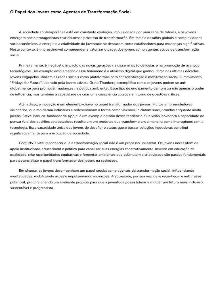 O Papel Dos Jovens Como Agentes de Transformação Social - 20240114 ...