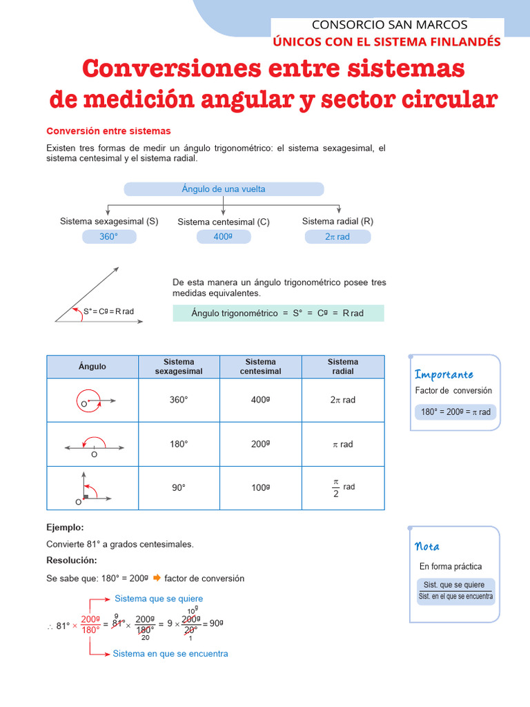 Conversiones Entre Sistemas de Medicion Angular y Sector Circular | PDF ...