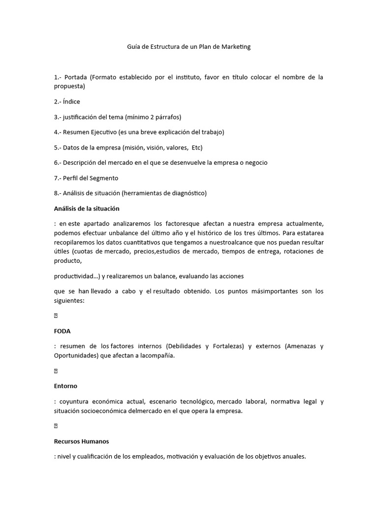 Estructura de un Plan de Marketing | PDF | Marketing | Producto (Negocio)