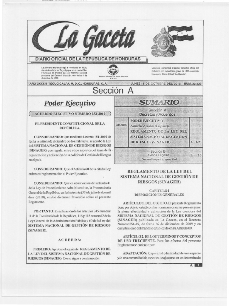 Reglamento de La Ley Del Sistema Nacional de Gestión de Riesgos ...