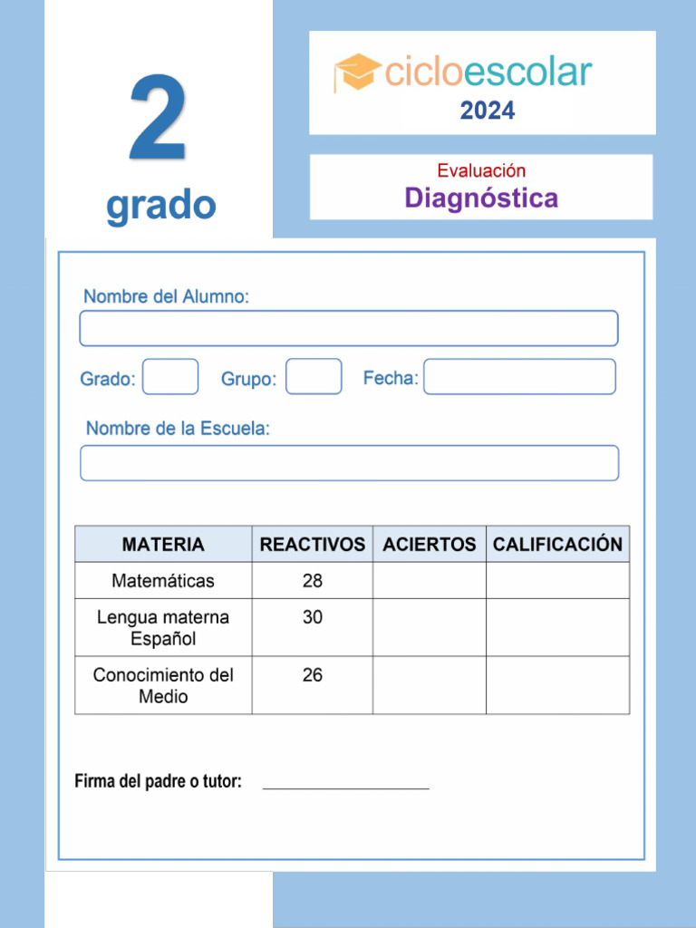 Examen Diagnóstico Segundo Grado 2024 | PDF | Estudios de idiomas ...