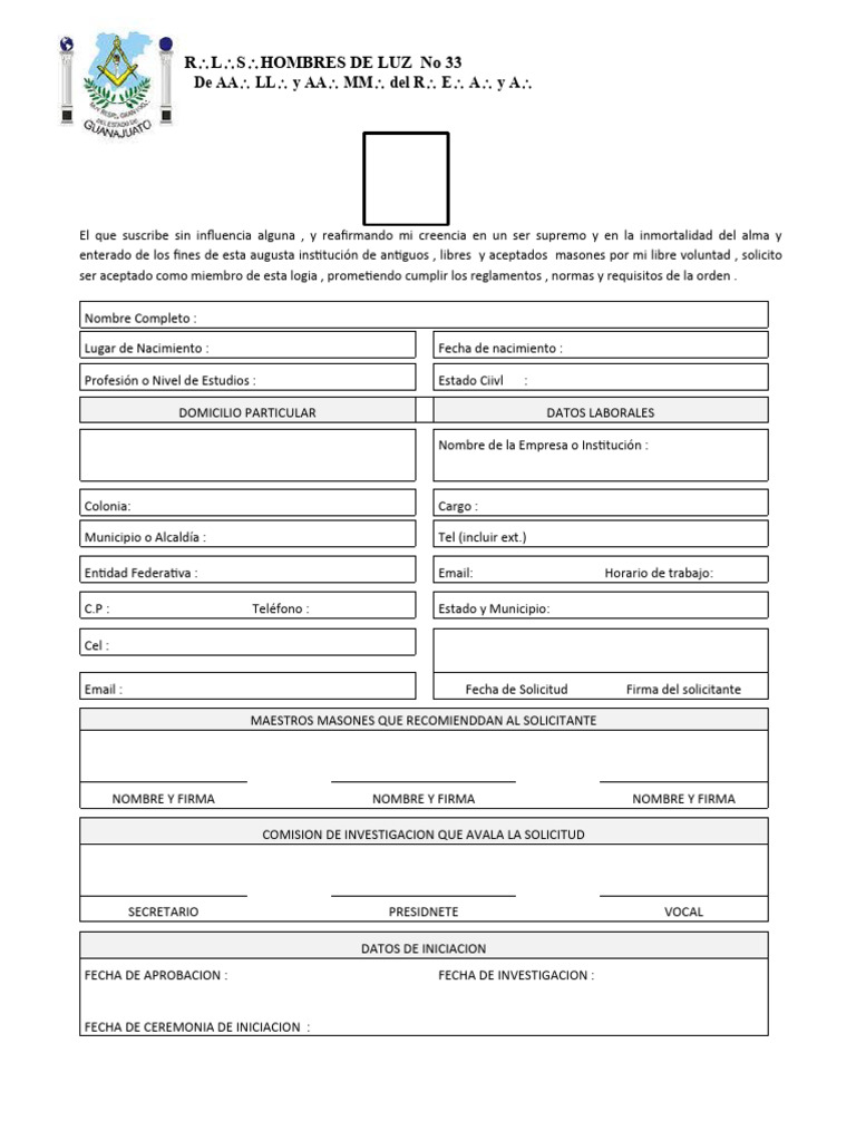 Solicitud de Membresía Masónica No 33 | PDF
