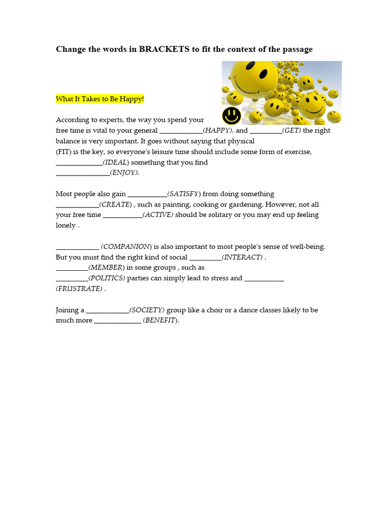 Change The Words in BRACKETS To Fit The Context of The Passage | PDF