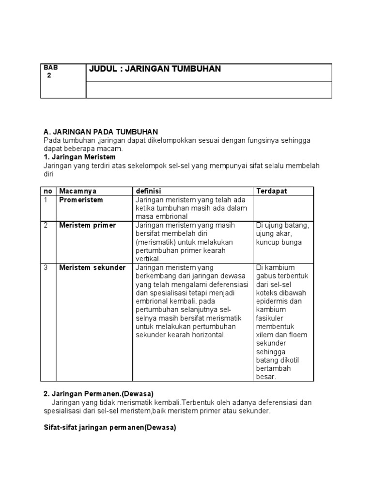 Bab 2 Jaringan Tumbuhan