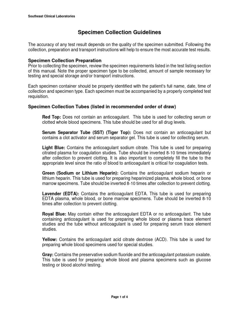Specimen Collection Guidelines PDF Blood Plasma Coagulation