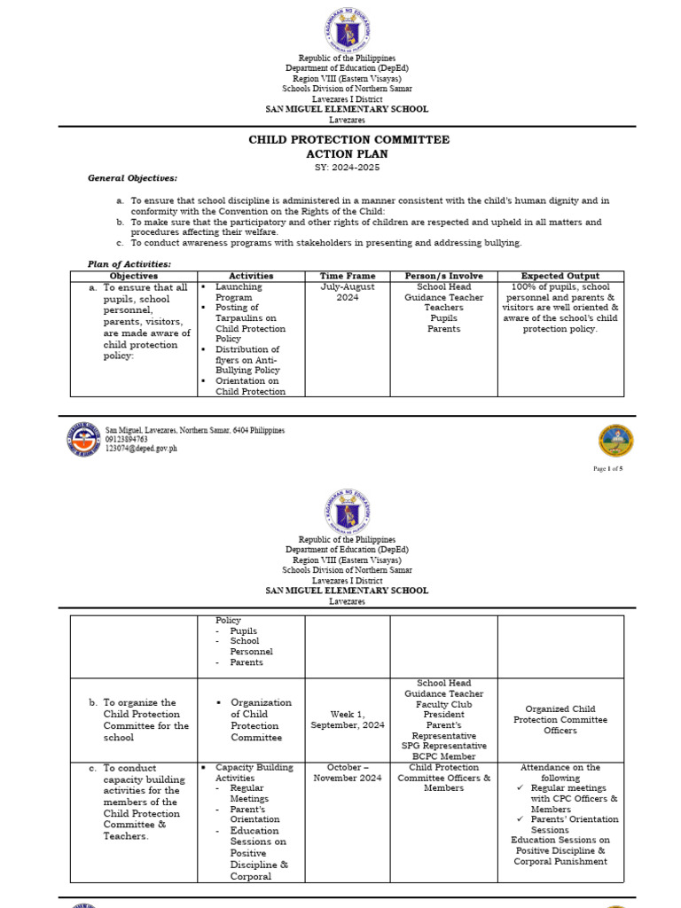 Child Protection Action Plan 2024-2025 | PDF | Child Protection | Teachers