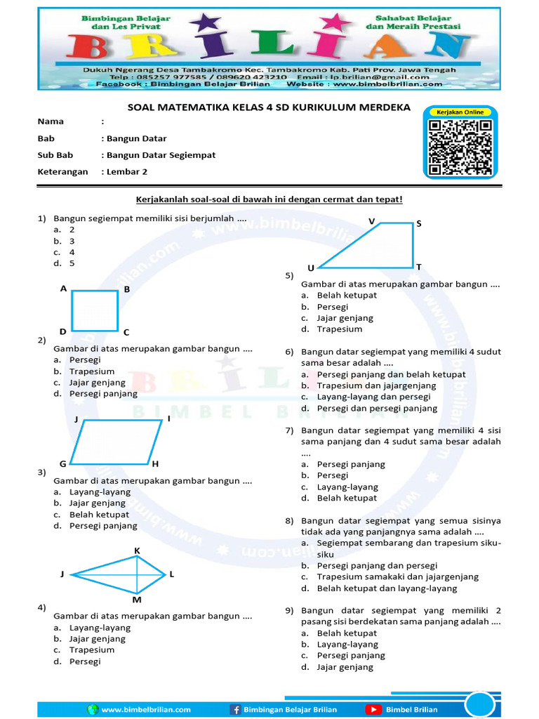 Soal Bangun Datar Segiempat Kelas 4 | PDF