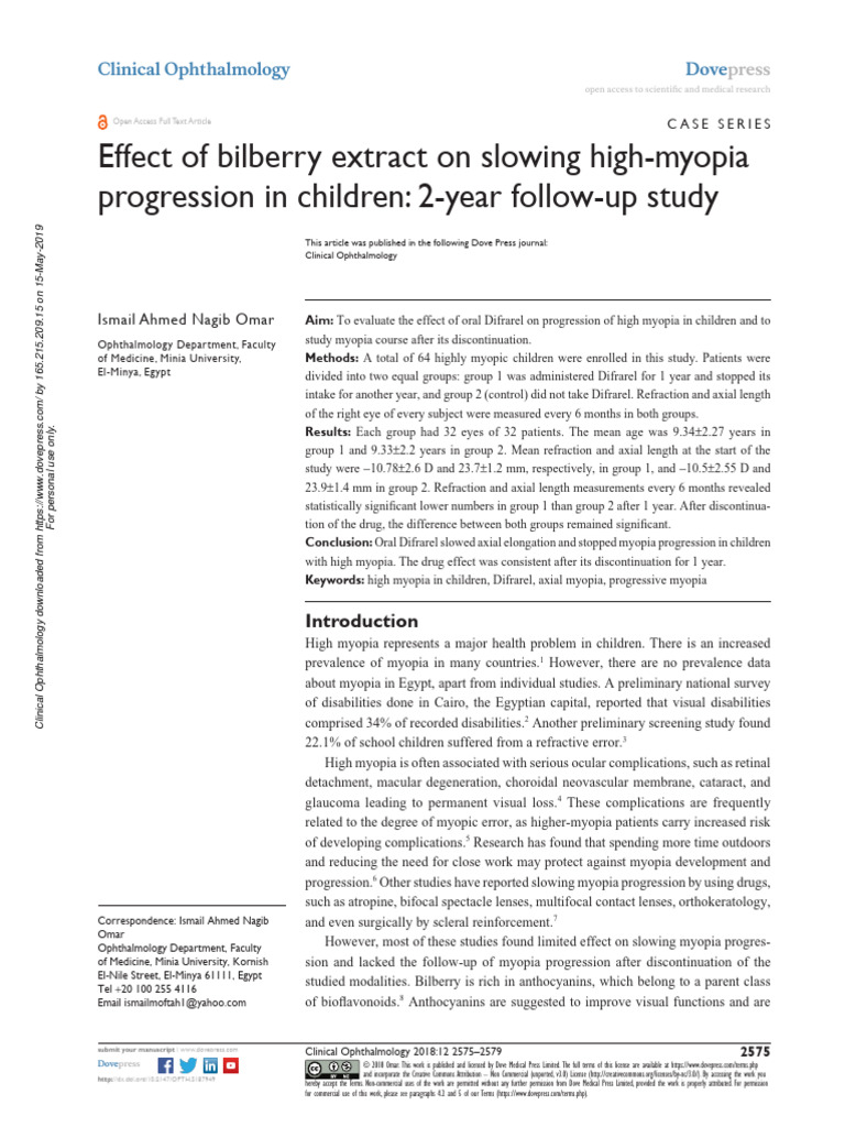 Bilberry Extract Slows High Myopia in Kids | PDF | Wellness