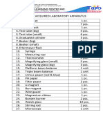 List of New Acquired Laboratory Apparatus