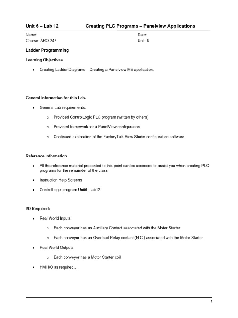 Unit 6 Lab 12 Creating Plc Programs Pdf