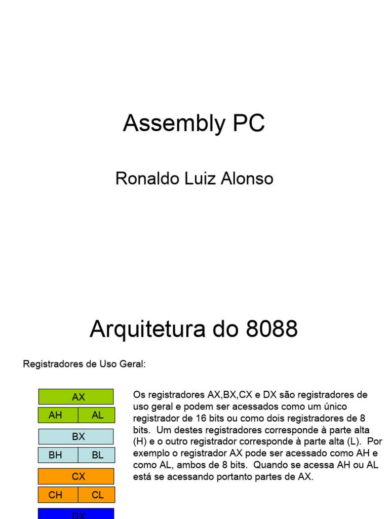 Registradores e Instruções do 8088 | PDF | Linguagem Assembly ...
