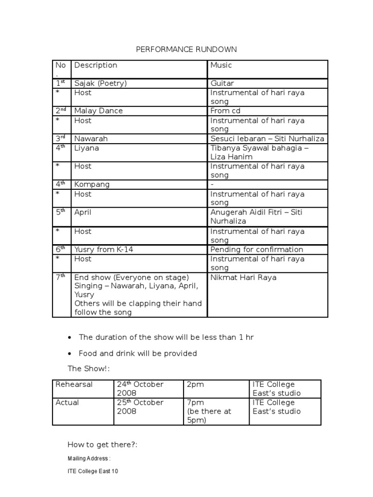 Performance Rundown Updated | PDF | Leisure | Entertainment (General)